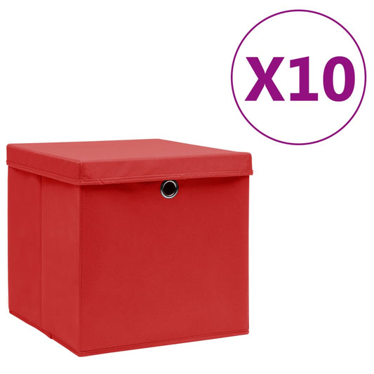 Storage Boxes with Covers 10 pcs 28x28x28 cm Red