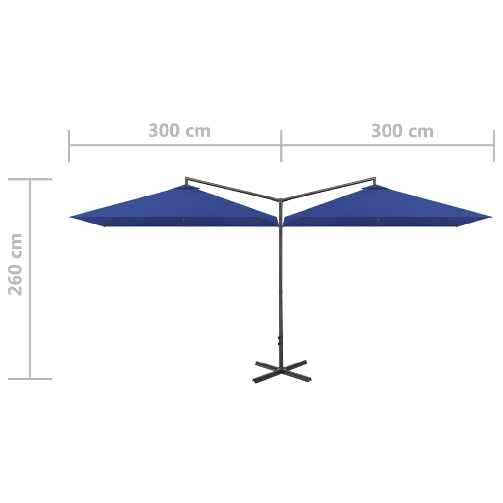 Double Parasol with Steel Pole Azure Blue 600x300 cm