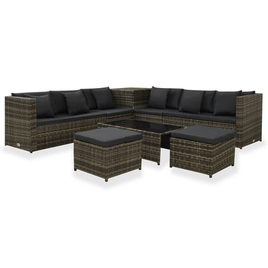 8 Piece Garden Lounge Set with Cushions Poly Rattan Grey