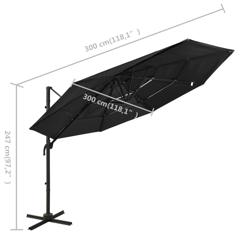 4-Tier Parasol with Aluminium Pole Black 3x3 m
