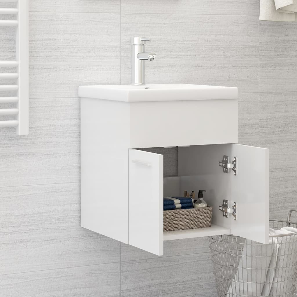 Sink Cabinet High Gloss White 41x38.5x46 cm Engineered Wood