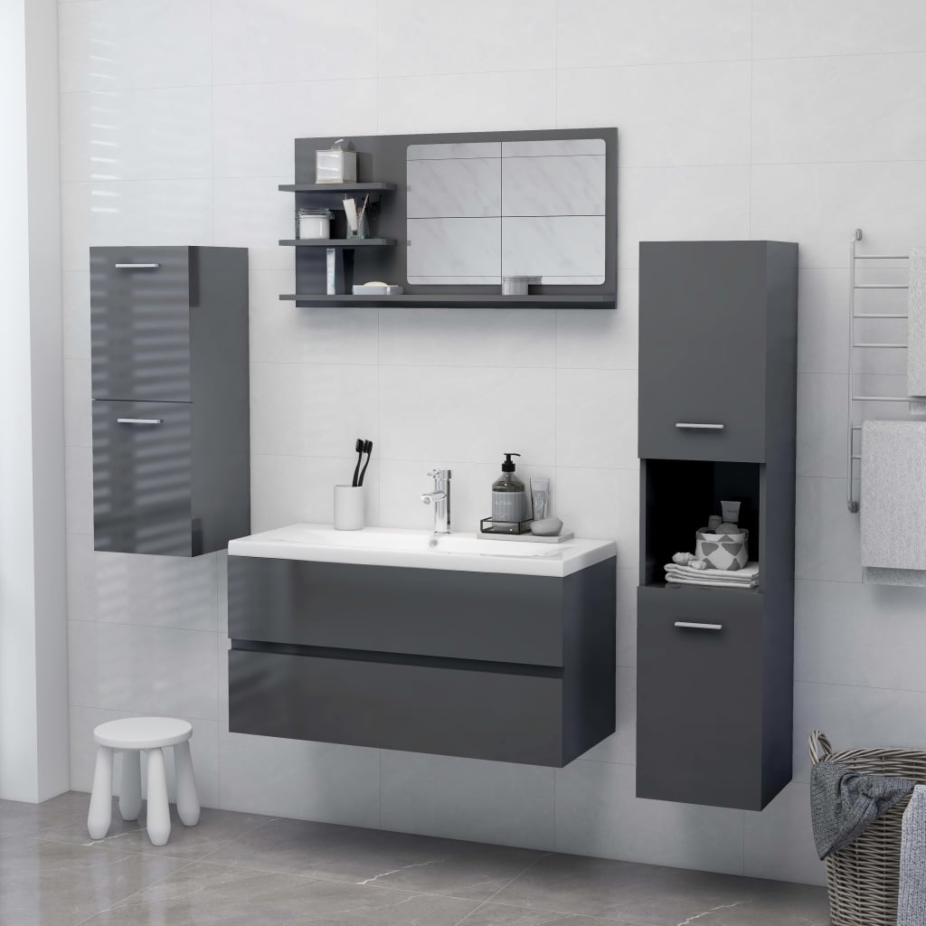 Bathroom Mirror High Gloss Grey 90x10.5x45 cm Engineered Wood
