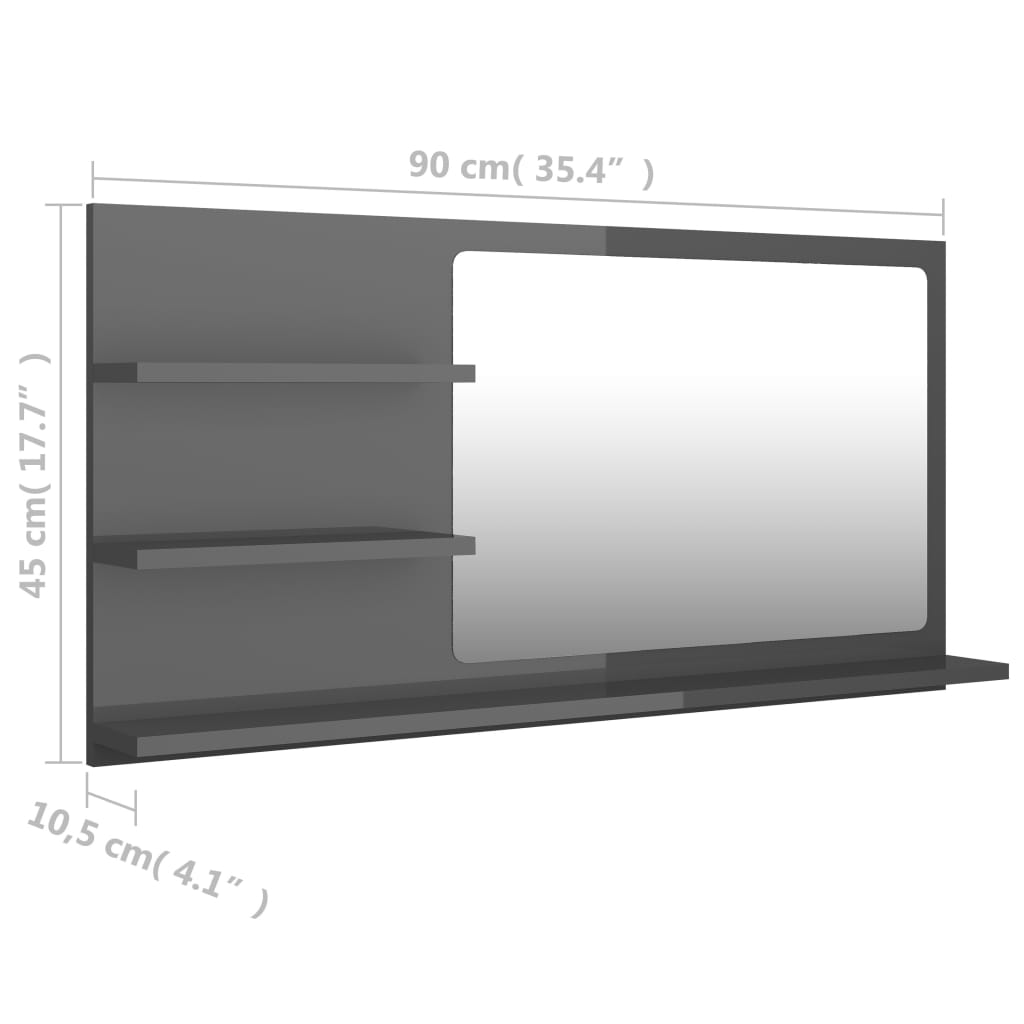 Bathroom Mirror High Gloss Grey 90x10.5x45 cm Engineered Wood