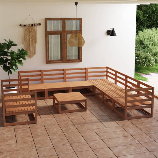 10 Piece Garden Lounge Set Honey Brown Solid Pinewood
