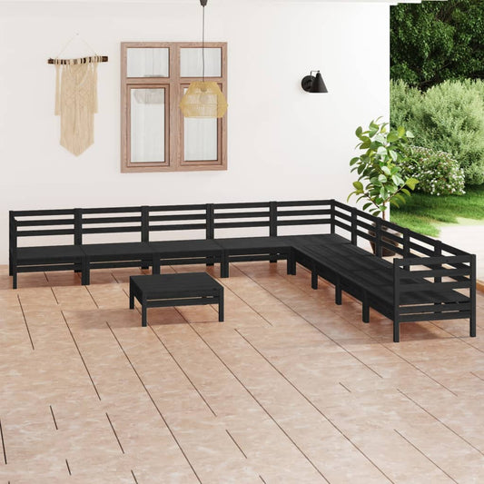 10 Piece Garden Lounge Set Solid Wood Pine Black