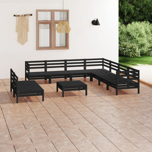 10 Piece Garden Lounge Set Solid Wood Pine Black