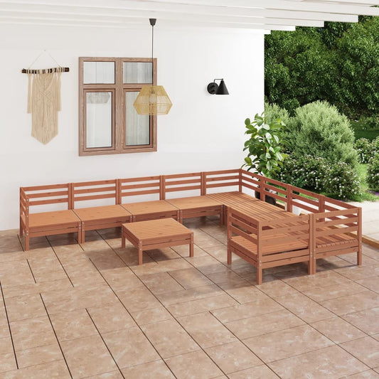 10 Piece Garden Lounge Set Honey Brown Solid Wood Pine