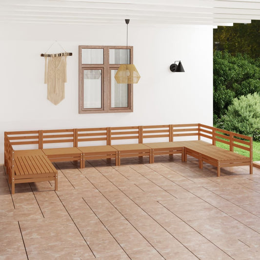 10 Piece Garden Lounge Set Honey Brown Solid Wood Pine