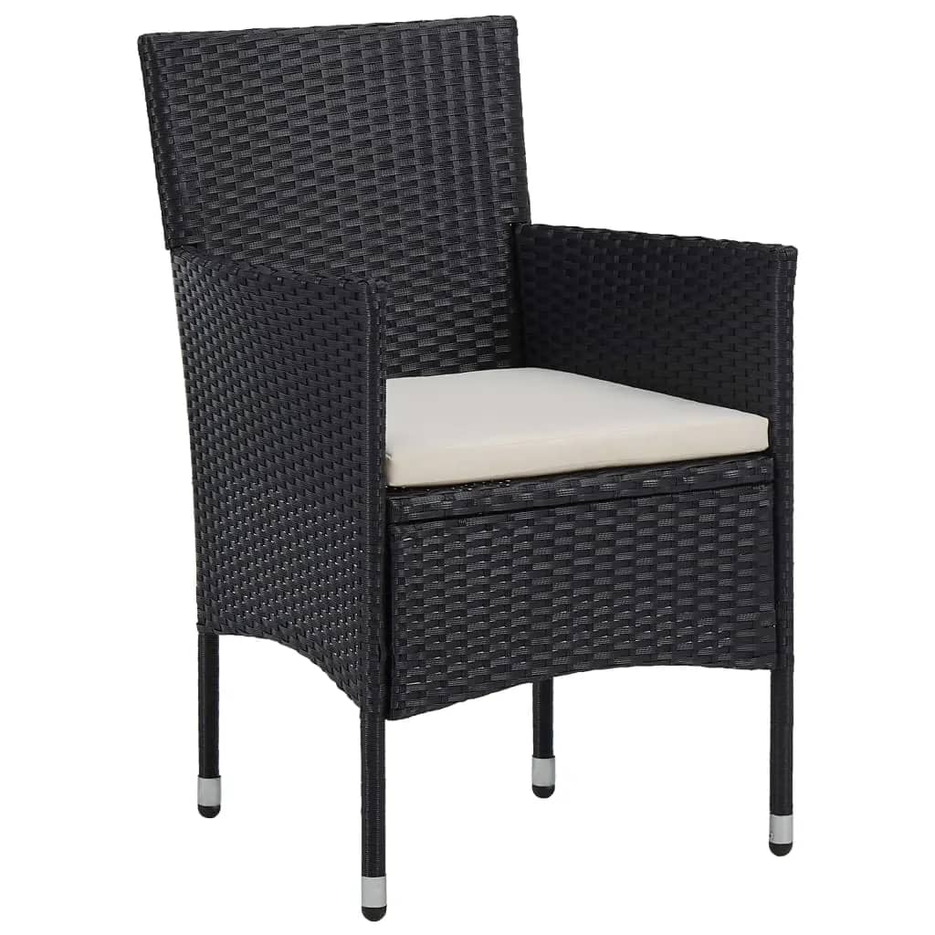 3 Piece Garden Dining Set Poly Rattan and Tempered Glass Black