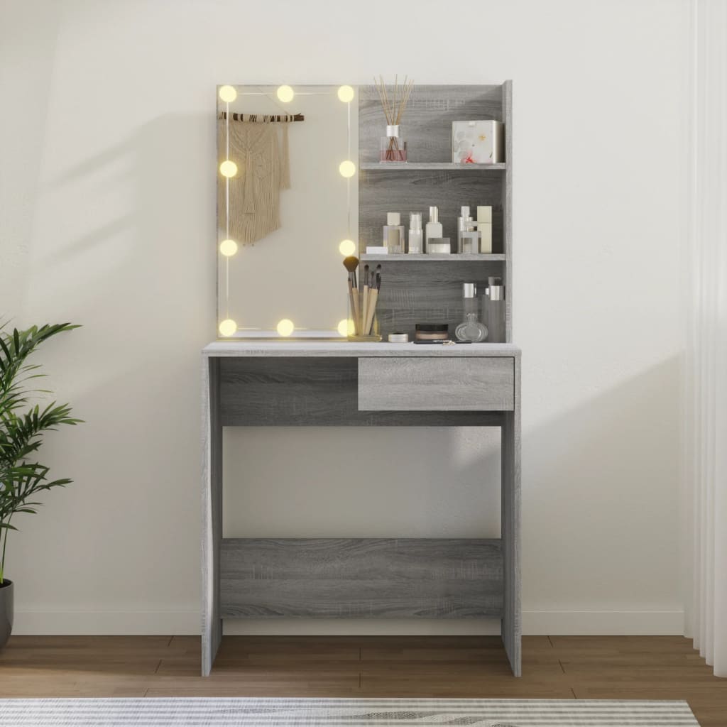 Dressing Table with LED Grey Sonoma 74.5x40x141 cm