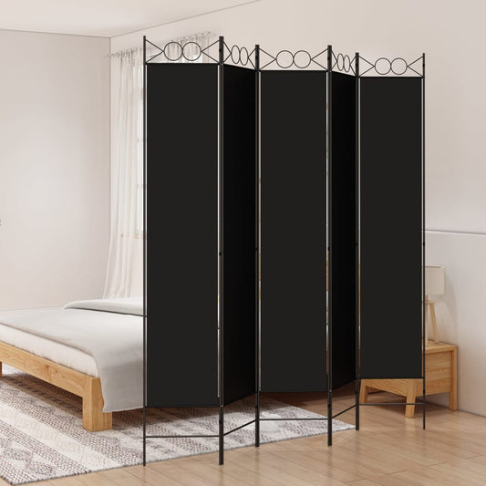 5-Panel Room Divider Black 200x220 cm Fabric