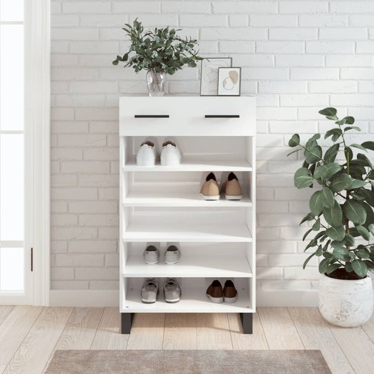 Shoe Cabinet High Gloss White 60x35x105 cm Engineered Wood