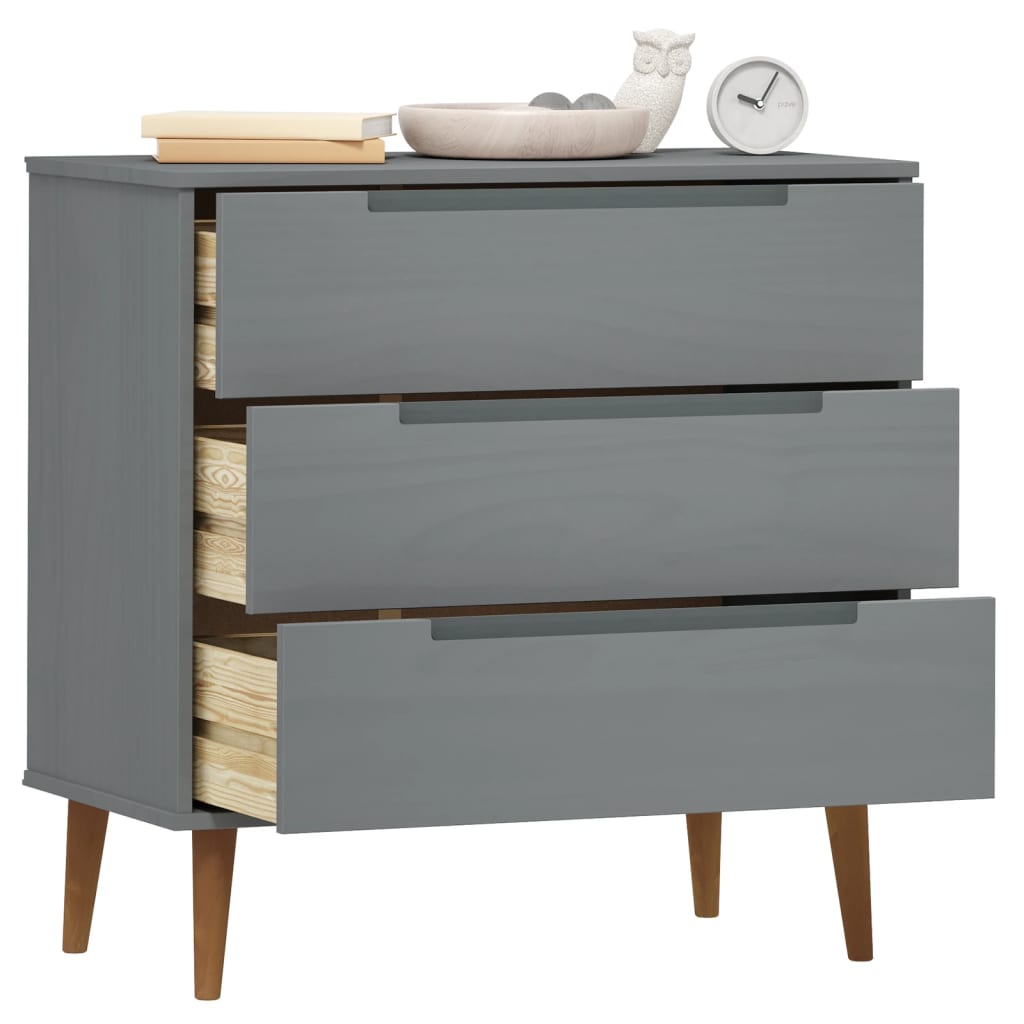 Drawer Cabinet MOLDE Grey 80x40x80 cm Solid Wood Pine