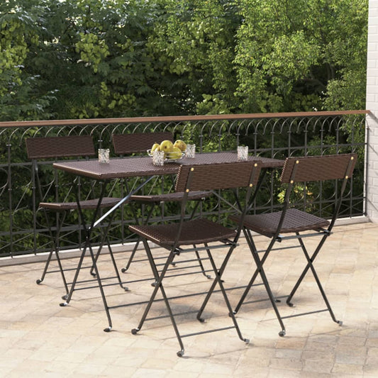 Folding Bistro Chairs 4 pcs Brown Poly Rattan and Steel