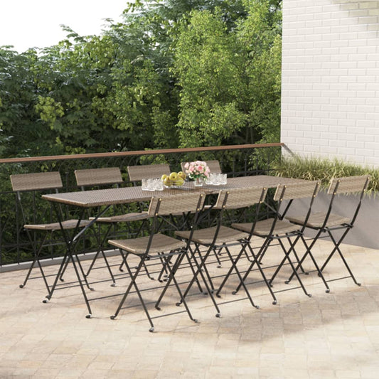 Folding Bistro Chairs 8 pcs Grey Poly Rattan and Steel