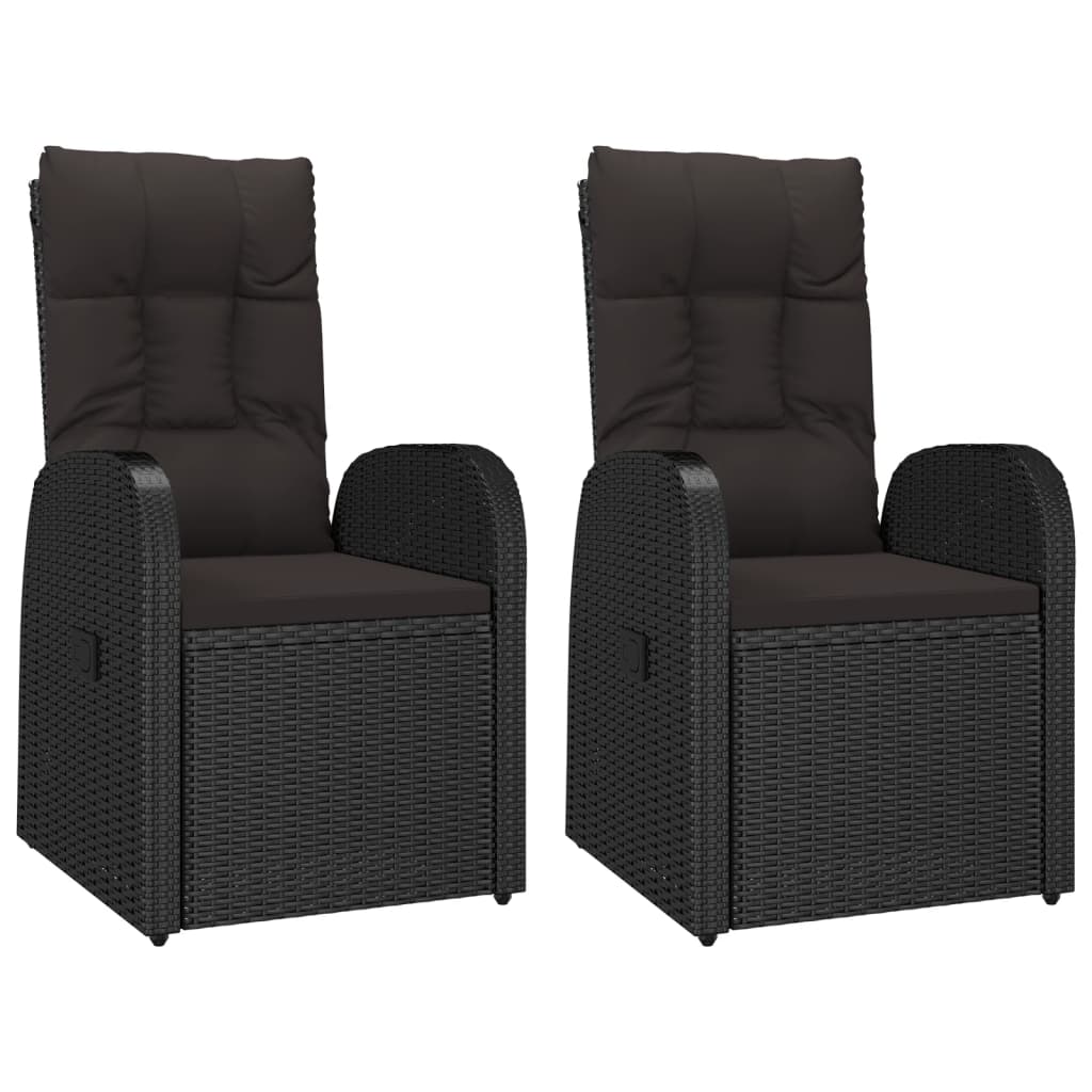 Reclining Garden Chairs with Cushions 2 pcs Black Poly Rattan