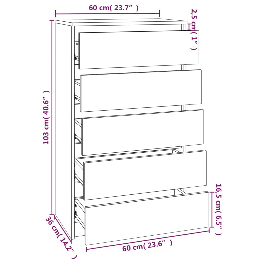 Drawer Cabinet Sonoma Oak 60x36x103 cm Engineered Wood