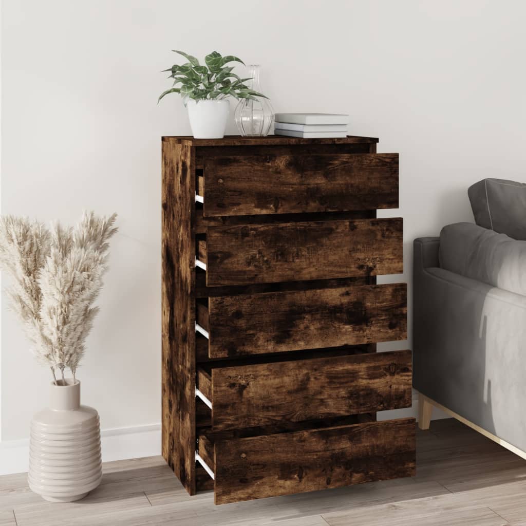 Drawer Cabinet Smoked Oak 60x36x103 cm Engineered Wood