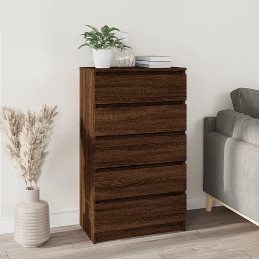 Drawer Cabinet Brown Oak 60x36x103 cm Engineered Wood