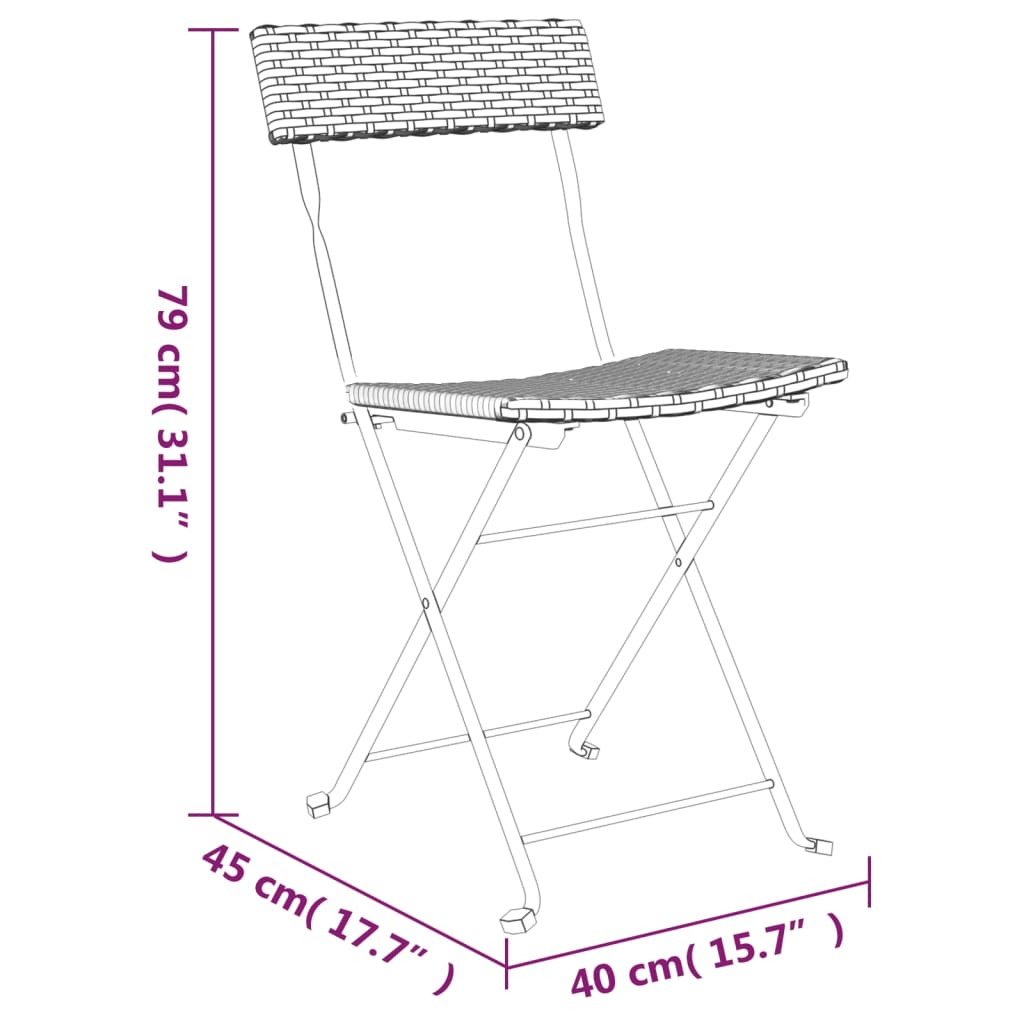 Folding Bistro Chairs 2 pcs Grey Poly Rattan and Steel