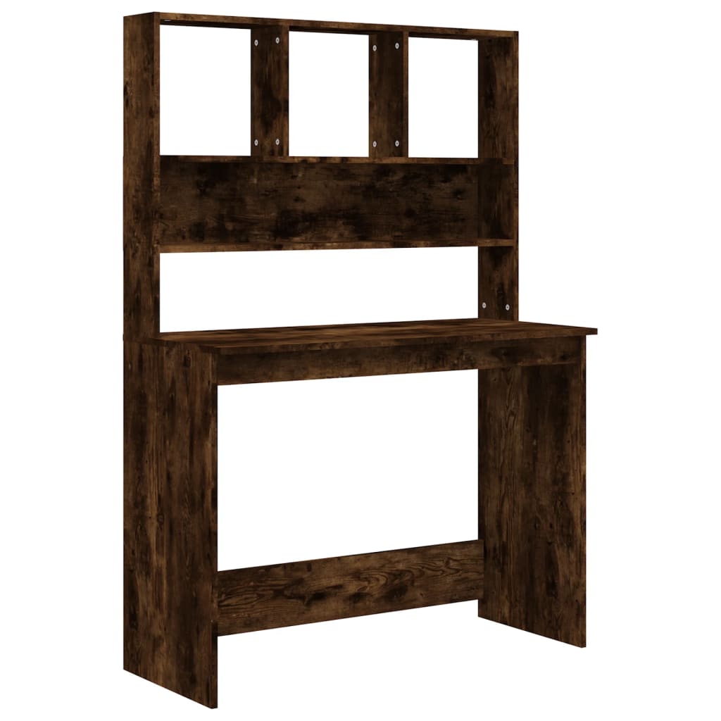 Desk with Shelves Smoked Oak 102x45x148 cm Engineered Wood