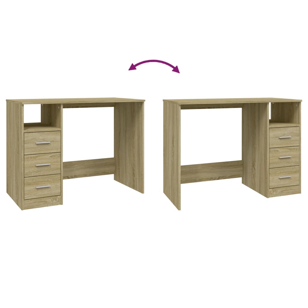 Desk with Drawers Sonoma Oak 102x50x76 cm Engineered Wood