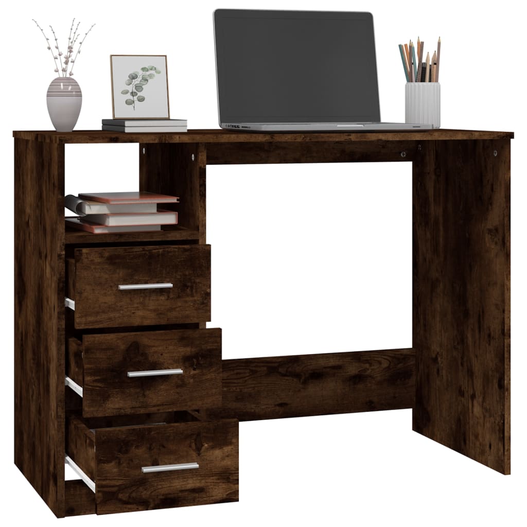 Desk with Drawers Smoked Oak 102x50x76 cm Engineered Wood