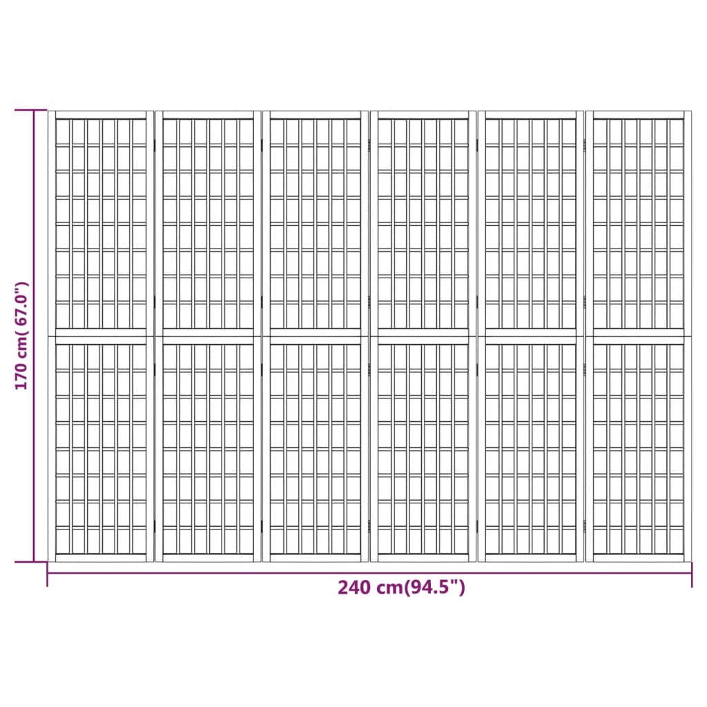 Folding 6-Panel Room Divider Japanese Style 240x170 cm Black