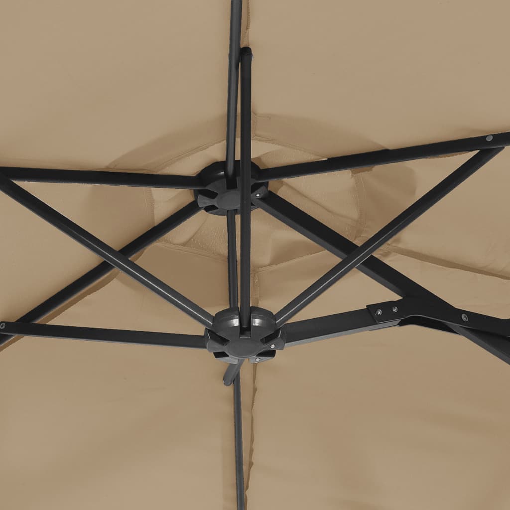 Double-Head Parasol with LEDs Taupe 316x240 cm