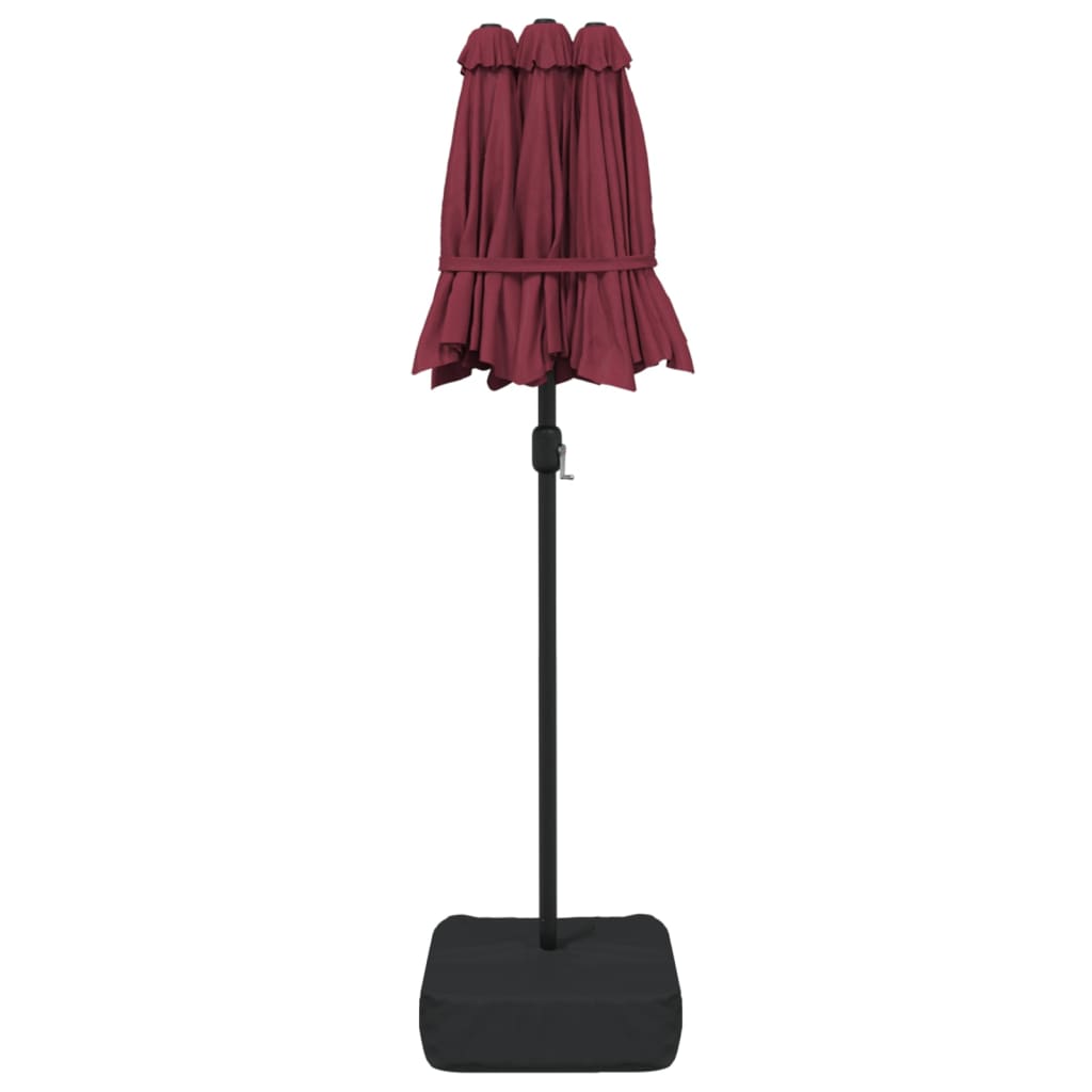Double-Head Parasol with LEDs Bordeaux Red 316x240 cm