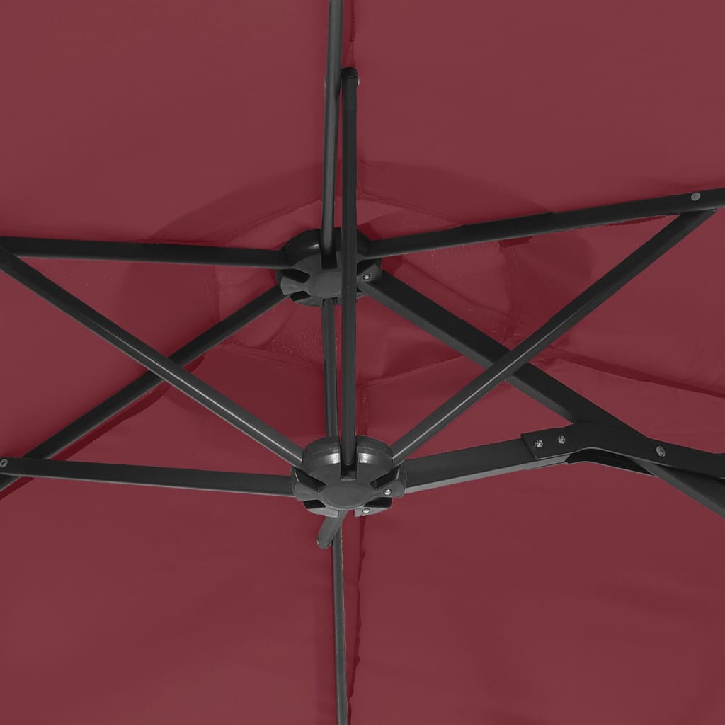 Double-Head Parasol with LEDs Bordeaux Red 316x240 cm