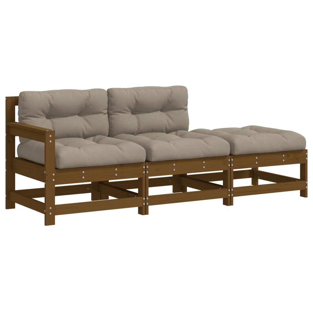 3 Piece Garden Lounge Set with Cushions Honey Brown Solid Wood