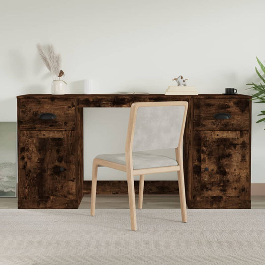 Desk with Cabinet Smoked Oak Engineered Wood