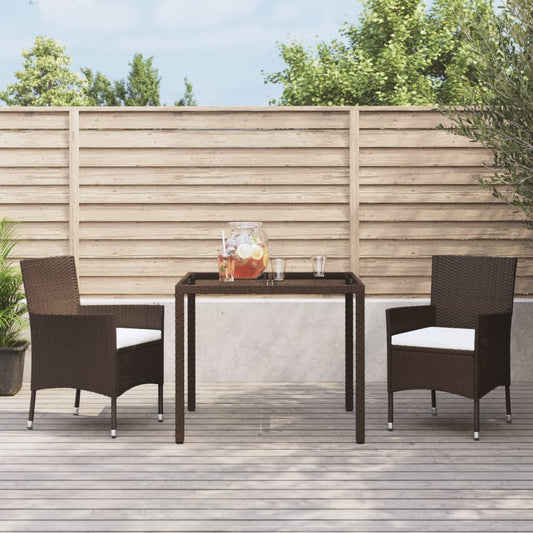 3 Piece Garden Dining Set with Cushions Brown Poly Rattan