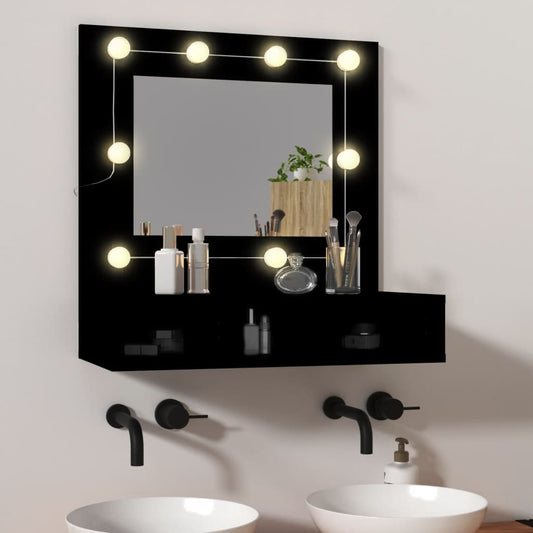 Mirror Cabinet with LED Black 60x31.5x62 cm