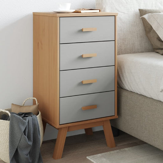 Bedside Cabinet OLDEN Grey and Brown Solid Wood Pine