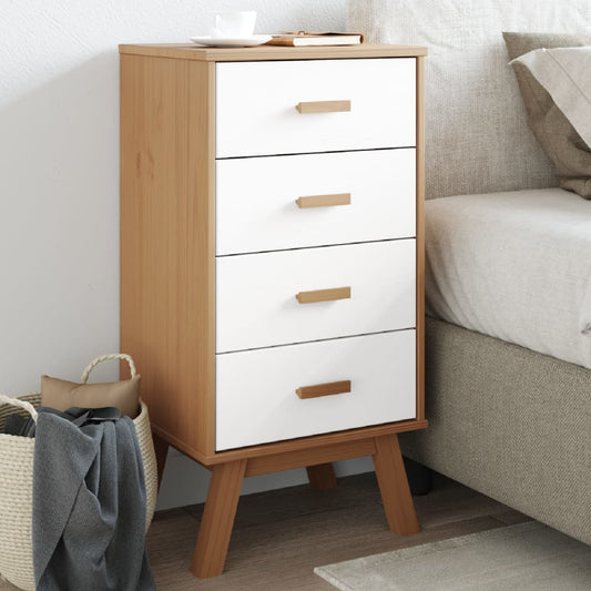 Bedside Cabinet OLDEN White and Brown Solid Wood Pine