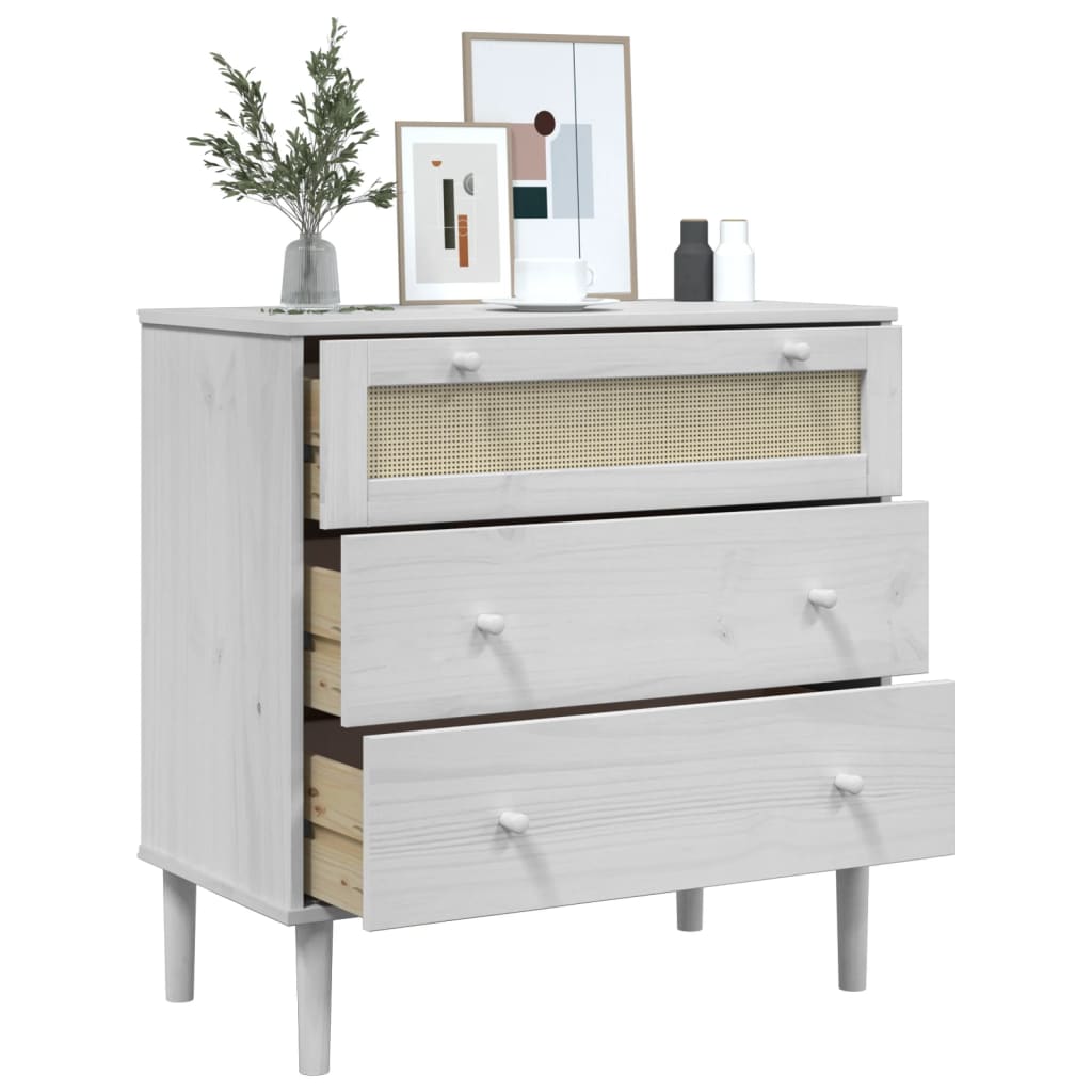 Drawer Cabinet SENJA Rattan Look White 80x40x80 cm Solid Wood Pine