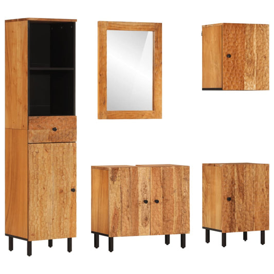 5 Piece Bathroom Cabinet Set Solid Wood Acacia