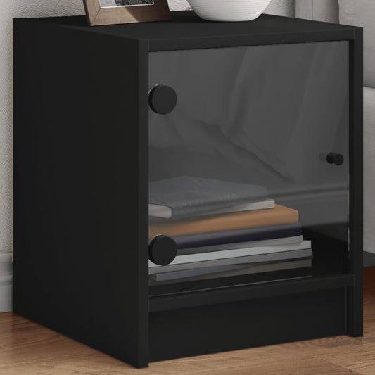 Bedside Cabinets with Glass Doors 2 pcs Black 35x37x42 cm