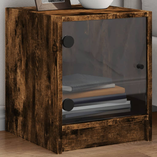 Bedside Cabinets with Glass Doors 2 pcs Smoked Oak 35x37x42 cm
