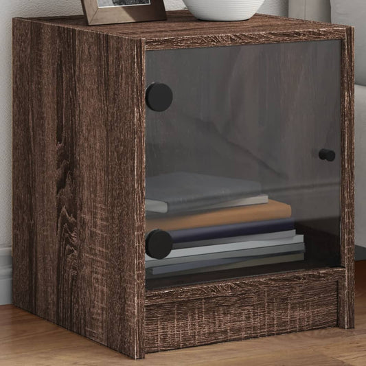 Bedside Cabinet with Glass Door Brown Oak 35x37x42 cm