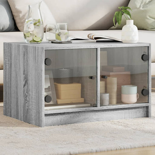 Coffee Table with Glass Doors Grey Sonoma 68x50x42 cm