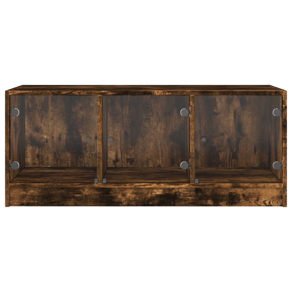 Coffee Table with Glass Doors Smoked Oak 102x50x42 cm