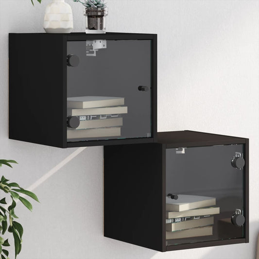 Bedside Cabinets with Glass Doors 2 pcs Black 35x37x35 cm