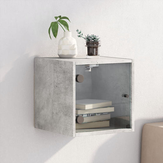 Bedside Cabinet with Glass Door Concrete Grey 35x37x35 cm