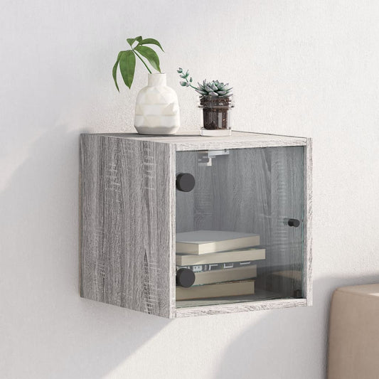 Bedside Cabinet with Glass Door Grey Sonoma 35x37x35 cm