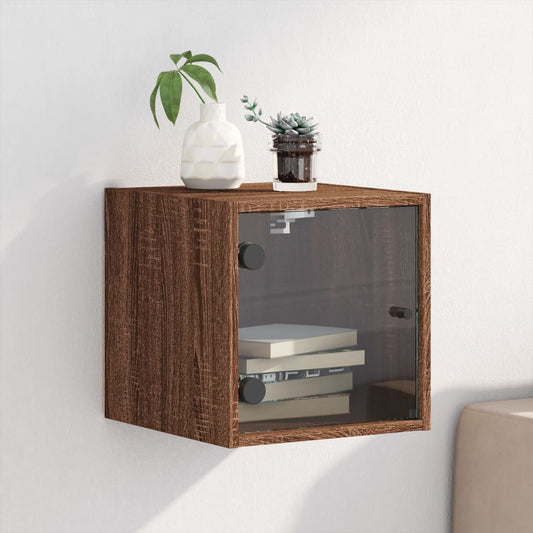 Bedside Cabinet with Glass Door Brown Oak 35x37x35 cm
