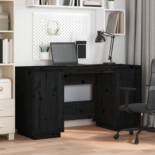 Desk Black 140x50x75 cm Solid Wood Pine