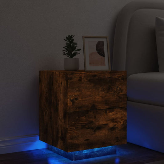 Bedside Cabinet with LED Lights Smoked Oak Engineered Wood